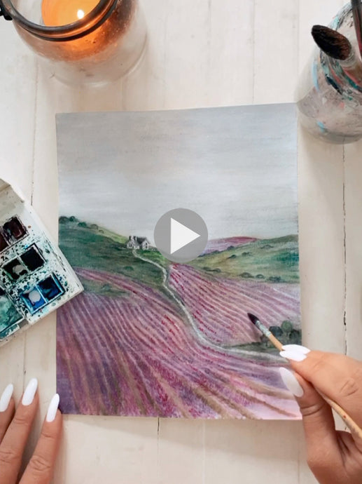 Watercolor Process- Rolling Hills Of Lavender Painting