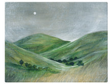 Load image into Gallery viewer, Green Rolling Hills & Golden Pastures - Watercolor Landscape
