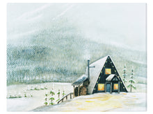 Load image into Gallery viewer, A-Frame Cabin Winter Wonderland - Watercolor Landscape