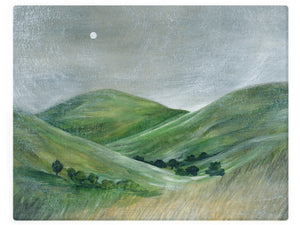 Green Rolling Hills & Golden Pastures -  Watercolor Landscape