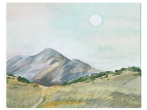 Daytime Mountain And Moon -  Watercolor Landscape