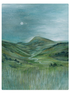 A River Runs Through The Valley At Midnight - Watercolor Landscape